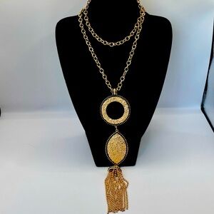 NWT Gold Statement Necklace with Pendant and Tassel